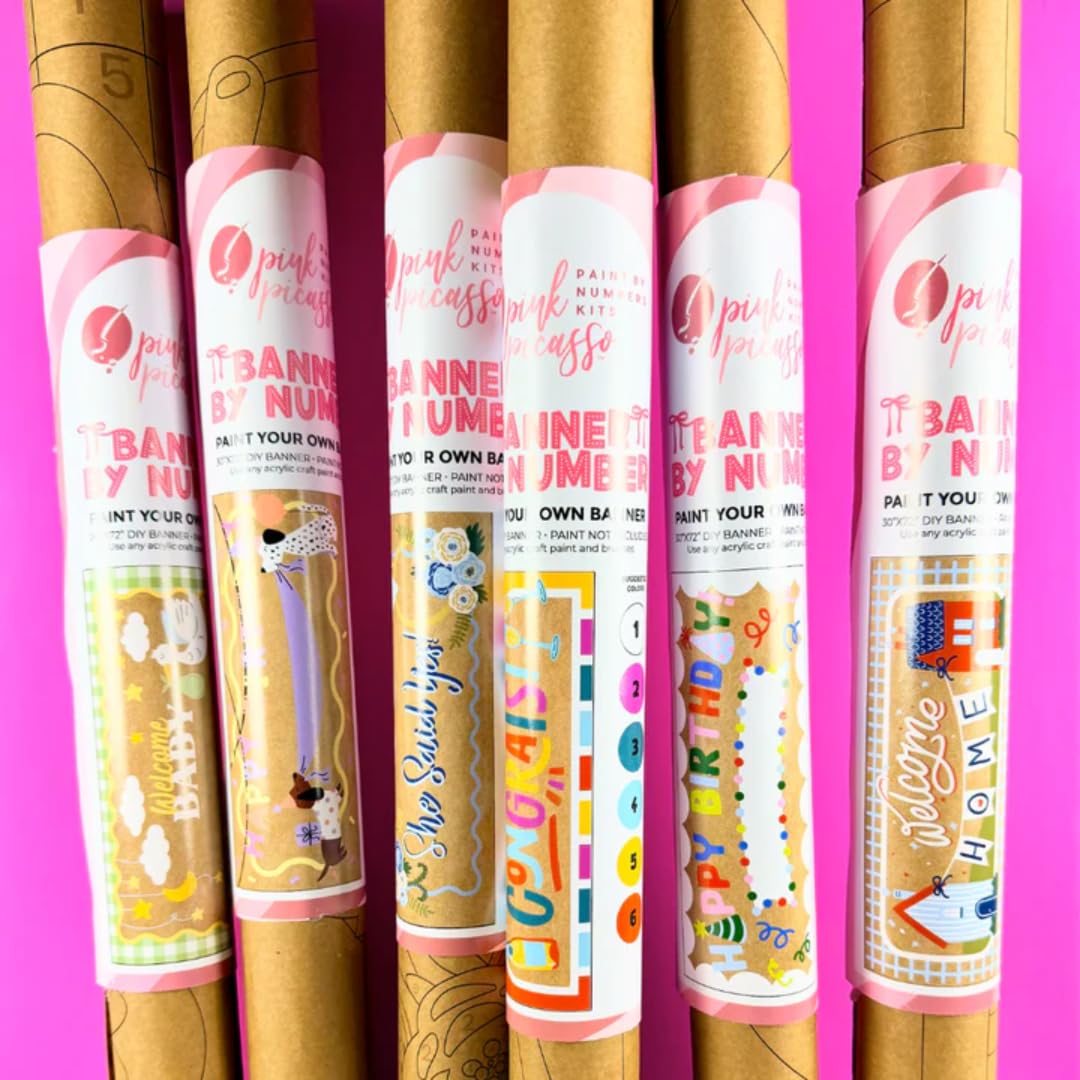 Pink Picasso "Congrats" Paint by Number Banner - DIY for Congratulations Celebrations -Graduation, Engagement, Promotion, Retirement, Anniversary