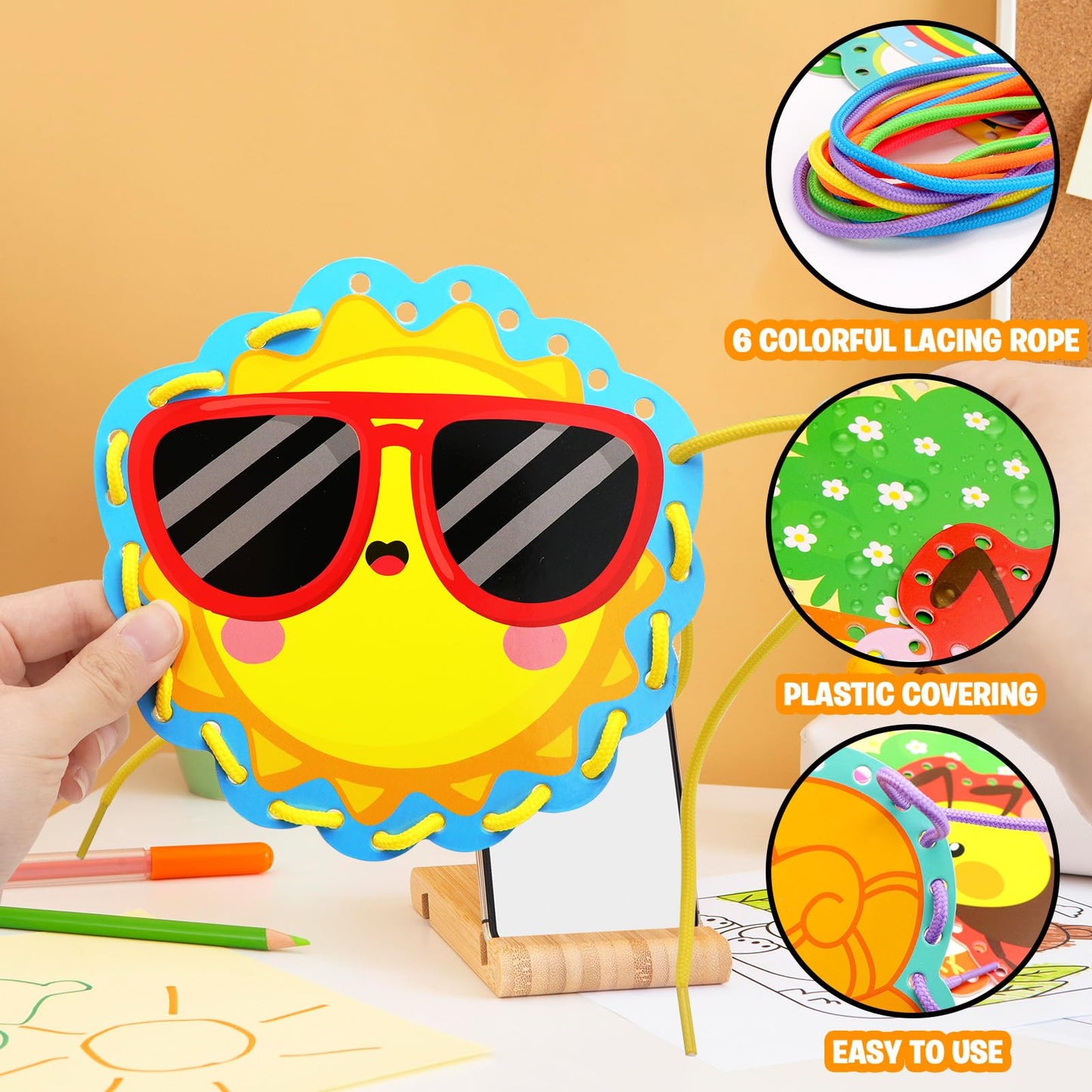 Omlisca Springtime Lacing Cards for Kids 12 Packs Double Sided Sewing Kits Flower Rainbow Butterfly Sewing Cards Educational & Learning Activities