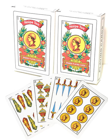 LEQBO 2 Pack Spanish Playing Cards, Baraja Española - 48 Card Deck Mexicana Naipes (1-12 in 4 Suits + 2 Jokers), Traditional Latin American Design