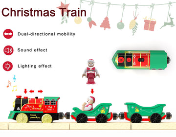 Electric Train Set for Wooden Tracks, Battery Powered Trains Toy with Lights & Sounds for Toddlers, Motorized Train for Kids Compatible with Thomas