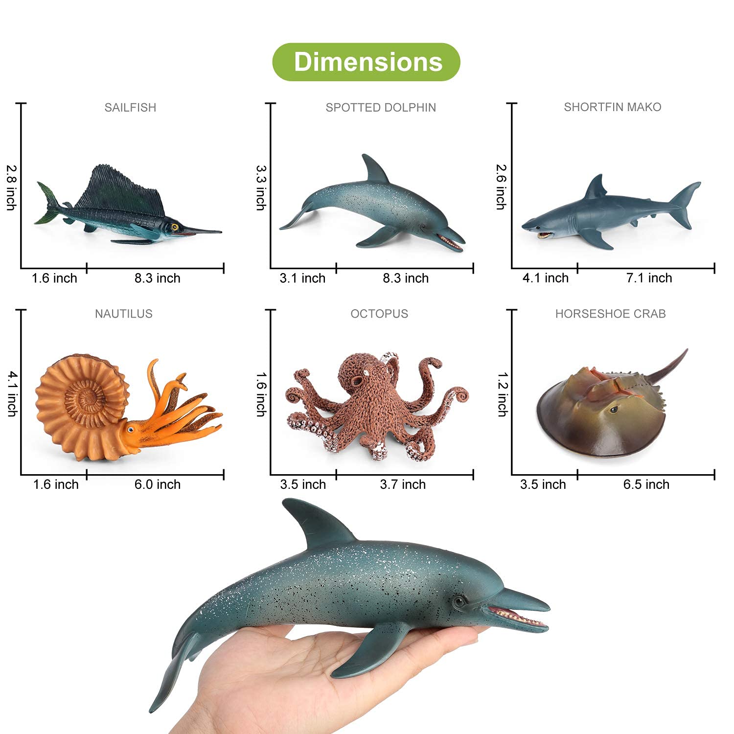 Volnau Sea Creature Toys 9PCS Pacific Ocean Animal Figurines Shark Fish for Toddlers Kids Christmas Decoration Gift Plastic Preschool Pack and Bath