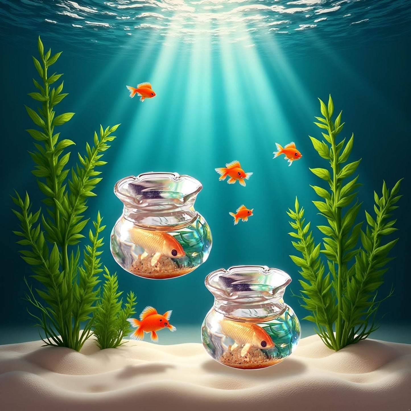 2Pcs Miniature Fish Tank Toy Mini Round Fish Bowls Resin Goldfish Grass for Dollhouse Desktop Craft Project Decor,Mini Fish Bowl,Dollhouse