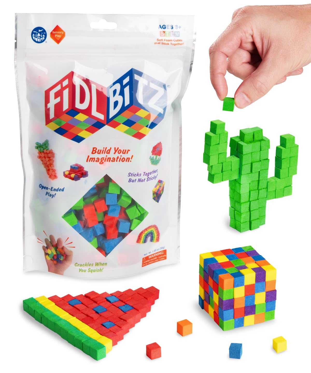 Play Visions FidlBitz® - Revolutionary Cubes That Stick Together, But Not Sticky! (Bag of Bitz (Assorted Colors))