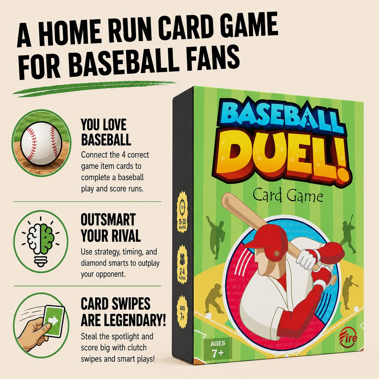 BASEBALL DUEL! Card Game - Fast-Paced Puzzle & Strategy Baseball Game for Kids, Teens & Adults | 2-4 Players or Team Play | Ages 7+ | Little League