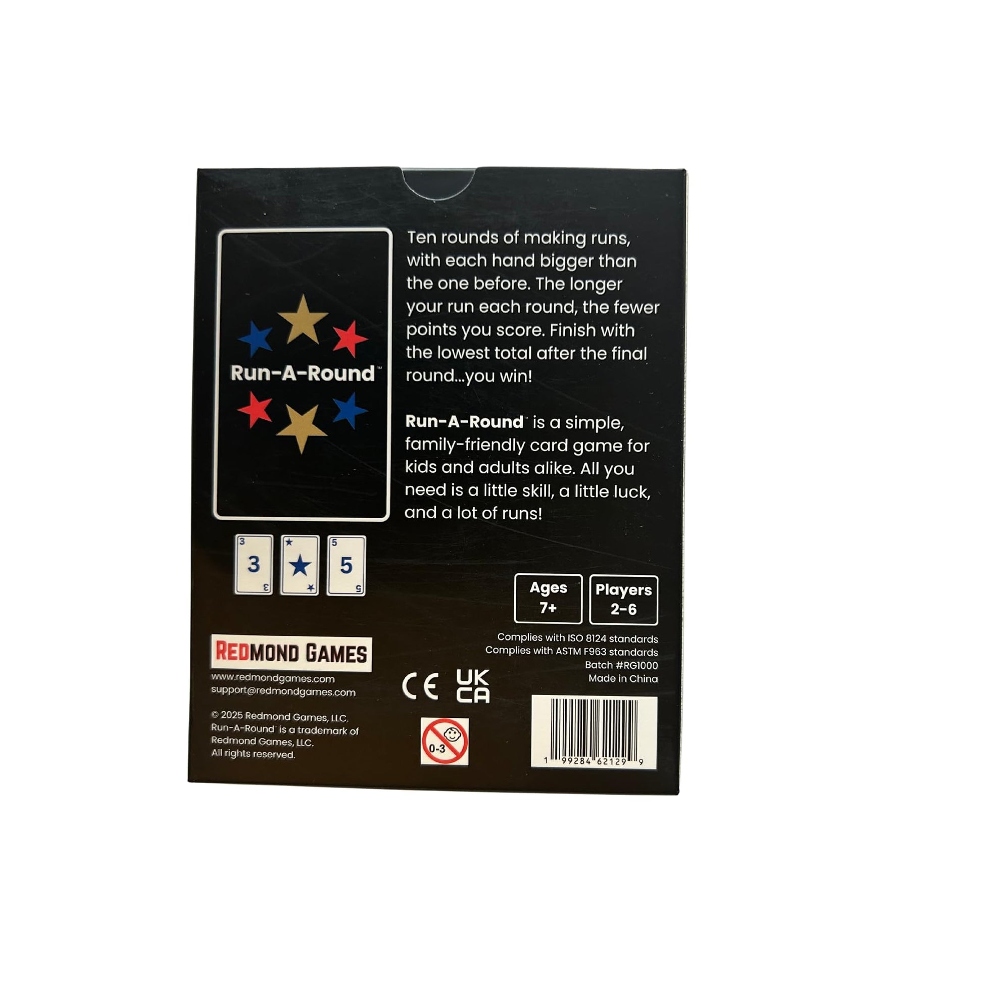 Redmond Games Run-A-Round Card Game, Family Card Game for Kids & Adults, 10 Fun Rounds - Add One Card Each Round, No Player Elimination, Ages 7+, 2-6