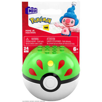 MEGA Pokemon Mime Jr. Building Set with 24 Compatible Bricks and Pieces and Poke Ball, Toy Gift Set for Ages 6 and up