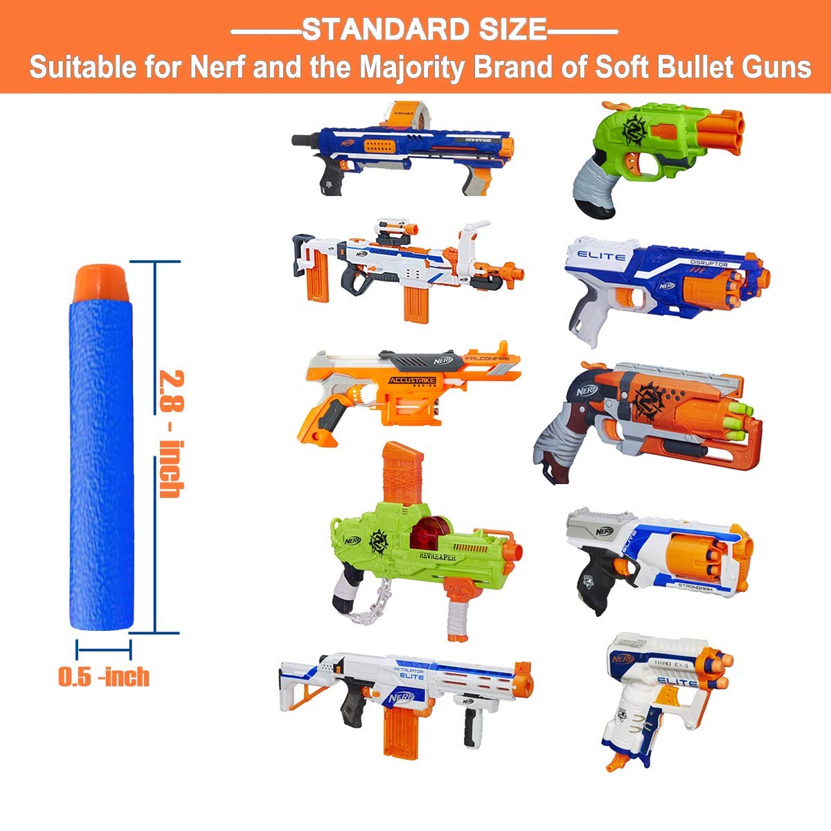 POKONBOY 1200 Pack Refill Darts Compatible with Nerf Guns, Refill Bullet Darts Foam Darts Compatible with Nerf Guns N-Strike Elite Series Blaster Toy