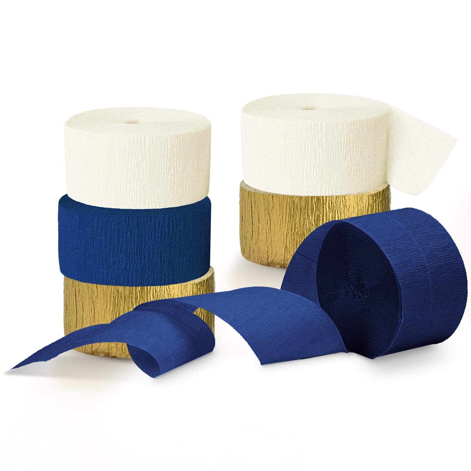NICROLANDEE Navy Blue Party Decorations - 6 Rolls Navy Blue Gold Ivory Crepe Paper Streamers Tassels Paper for Graduation Party Bridal Shower Wedding