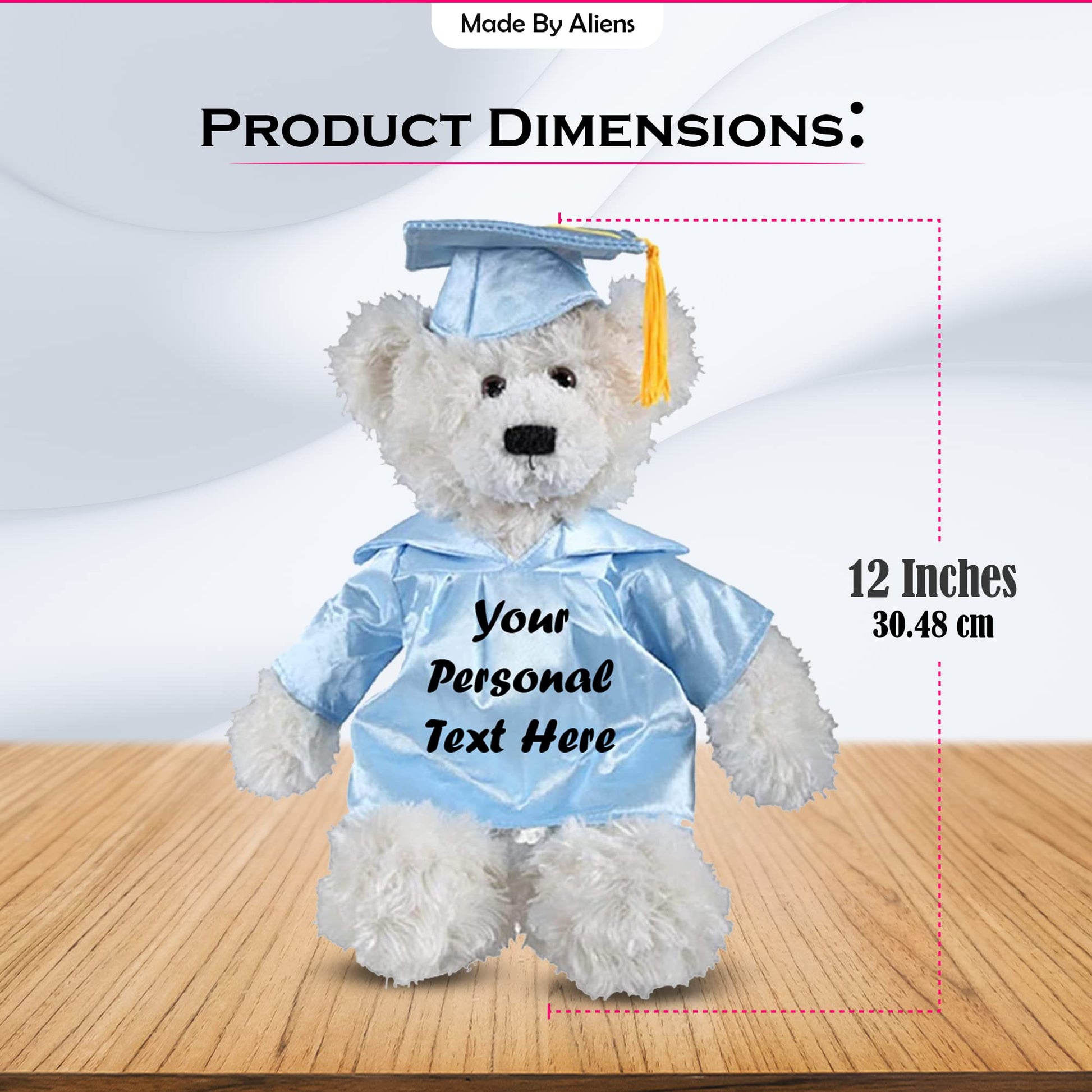 Made By Aliens Cream Brandon Teddy Bear Plush Stuffed Animal Toys 12 Inches Present Gifts for Graduation Day, Personalized Text or Your School Logo on