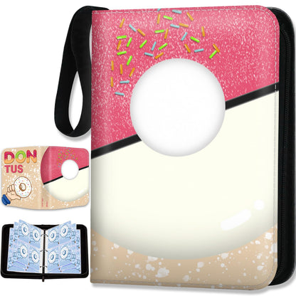 FiroGltter Card Binder Donuts Trading Card Binder Pink Card Holder 4 Pocket Zipper Binder for Collection Card Sports Cards Football Play Cards Storage