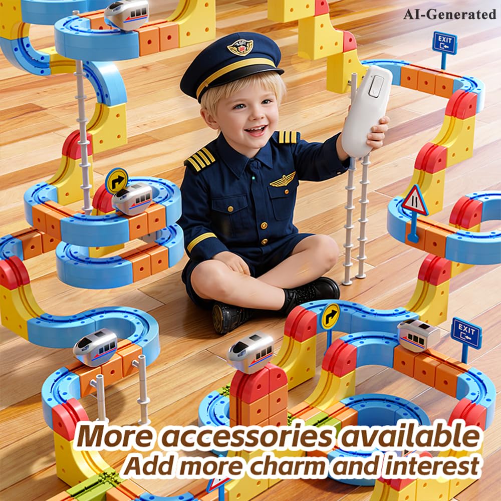 GRAUICI Electric Train Set,Car Track for Toddlers, for Kids 3 4 5 6 7 8 Years Old,Gravity-Defying 3D Embedded Layouts & Motorized Car,STEM Learning