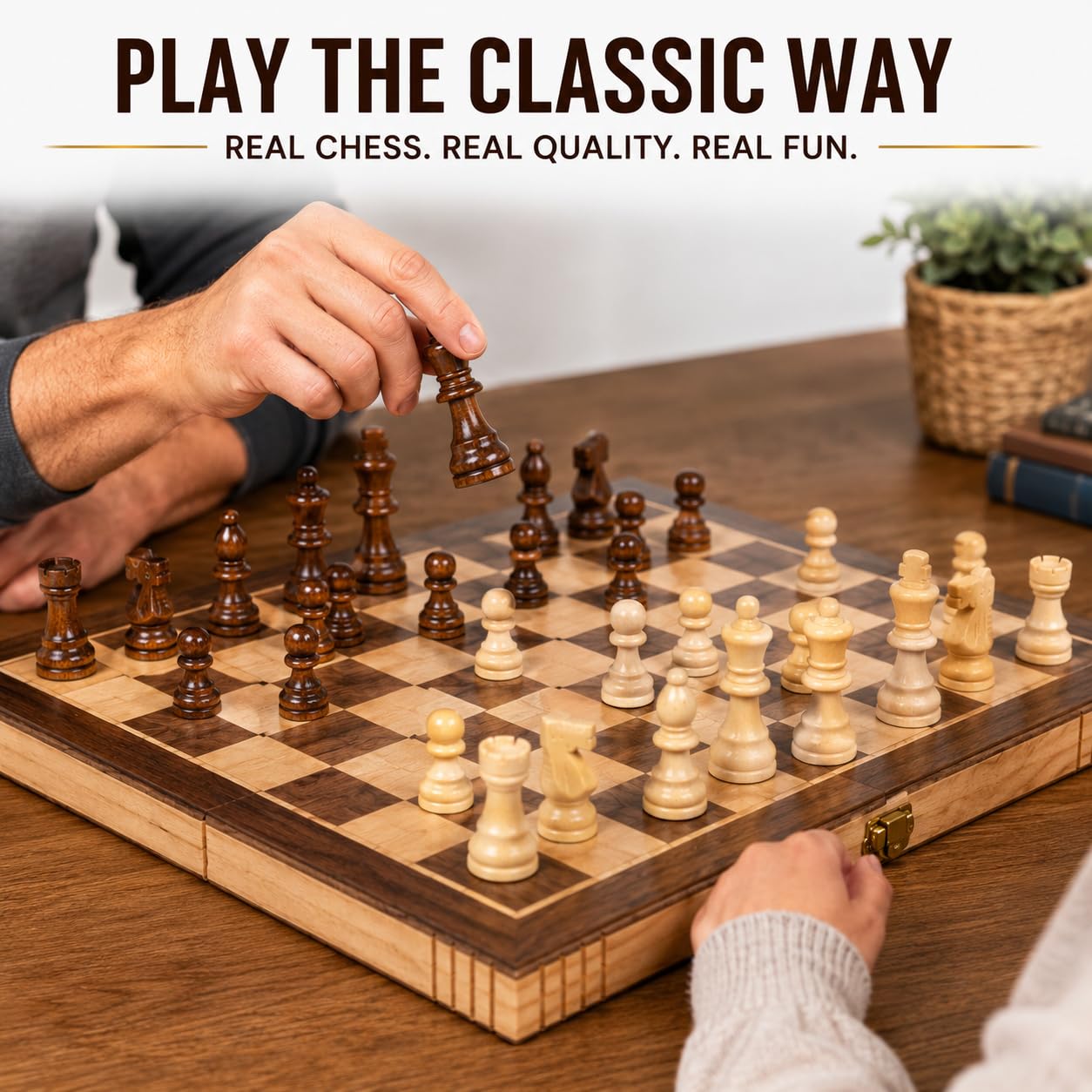 Wooden Chess Set, 11" Folding Travel Chess Board Game for Adults and Kids Portable Classic Chess Board with Solid Wood Pieces & Storage, Beginner