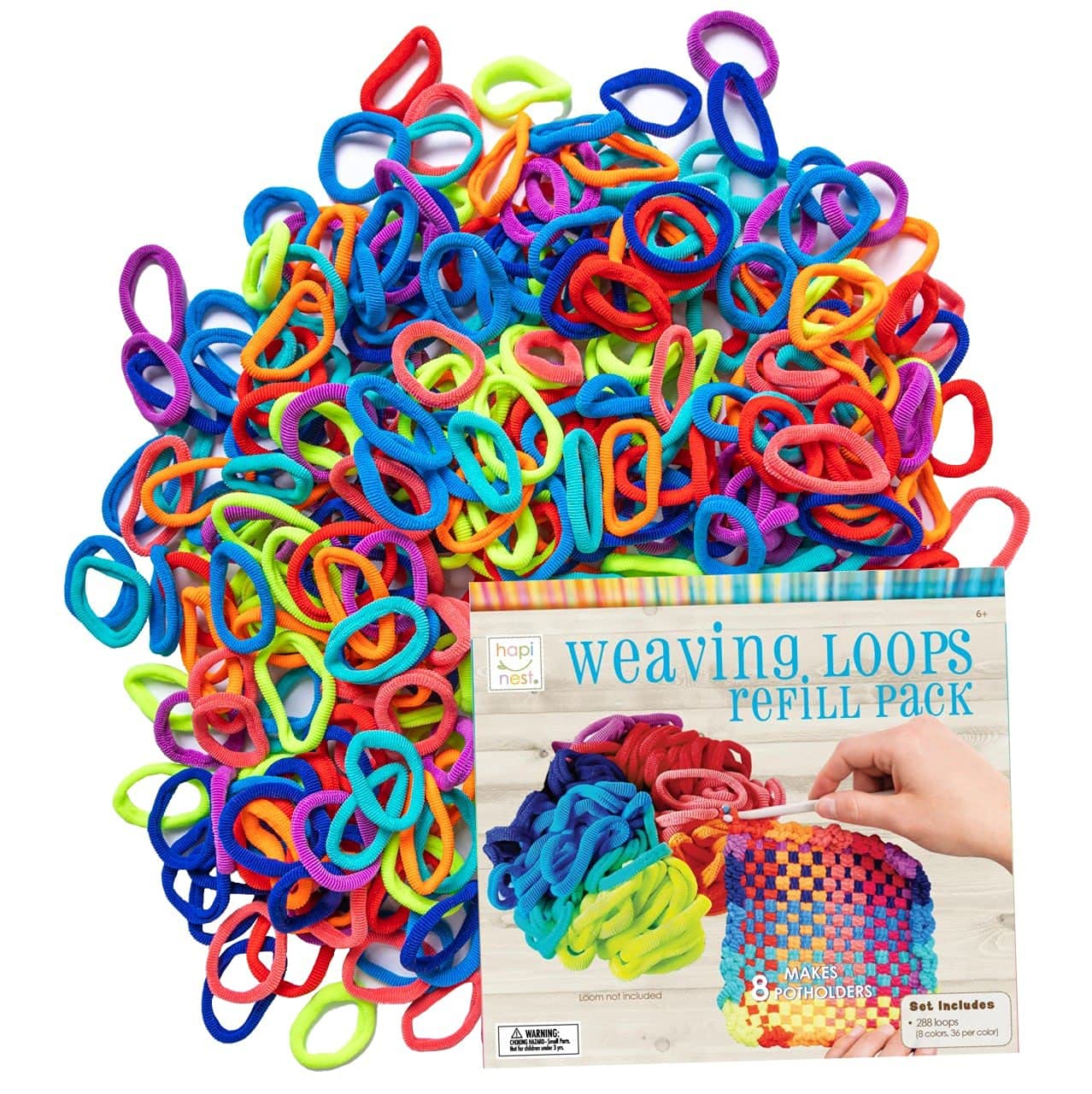 Hapinest Loom Bands Kit Potholder Weaving Loom Refill Loops, Loom Knitting Kit for Kids, Makes 8 Pot Holders 288 Loom Loops in 8 Colors, Potholder