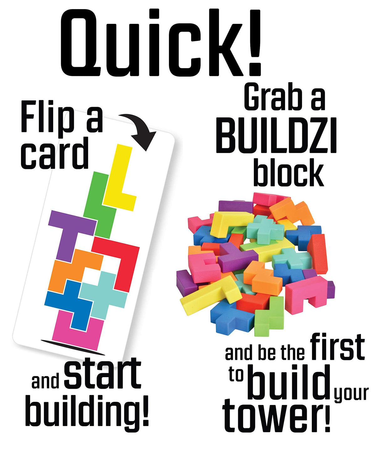 BUILDZI by TENZI - The Fast Stacking Building Block Game for the Whole Family - 2 to 4 Players Ages 6 to 96 - Plus Fun Party Games for up to 8 Players