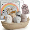 Noah's Ark Silicone Floating Bath Toy Set for Toddlers 18M+ Includes 7 Pieces Boat Animals and Waterproof Bible Storybook Educational Sensory Learning