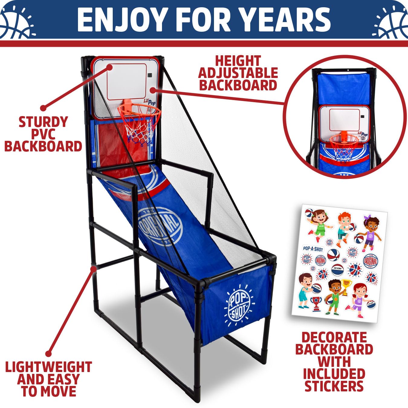 Pop-A-Shot Lil’ Pop Plus | Kids Electronic Arcade Basketball Hoop Ages 3+