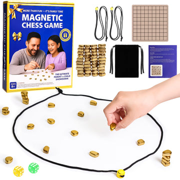 Magnetic Chess Game with Stones, Magnet Chess Game with String, 40 Magnetic Rocks, Mat, Dice and Storage Bag, Fun Magnetic Stones Game for Adults