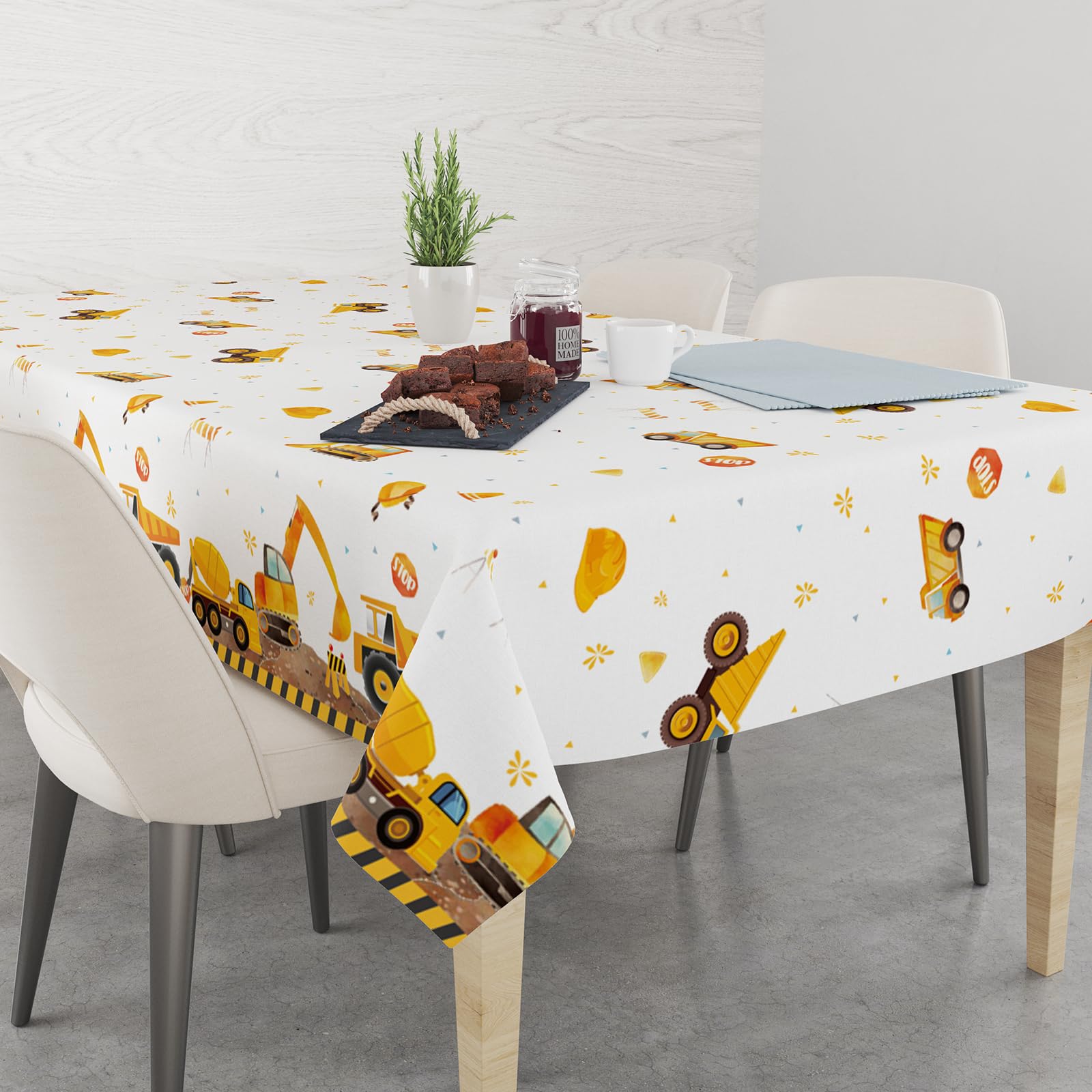 Zharkoo 2 Pack Construction Party Tablecloth, Digger and Excavator Theme Table Cover, 108x54 Inch Truck Birthday Party Decors, Rectangle Waterproof