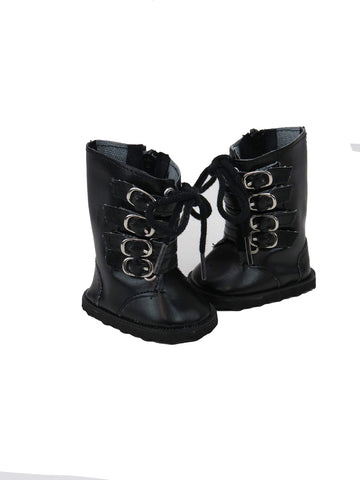 American Fashion World Boy's Black Buckle Boots for 18-Inch Dolls | Premium Quality & Trendy Design | Dolls Shoes | Shoe Fashion for Dolls for Popular