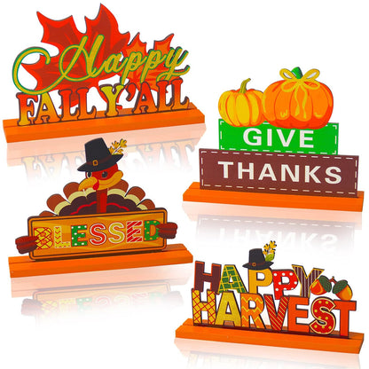 4 Pieces Thanksgiving Party Decorations Wooden Happy Fall Y'all Party Supplies Thanksgiving Centerpieces Autumn Table Decorations for Home Holiday