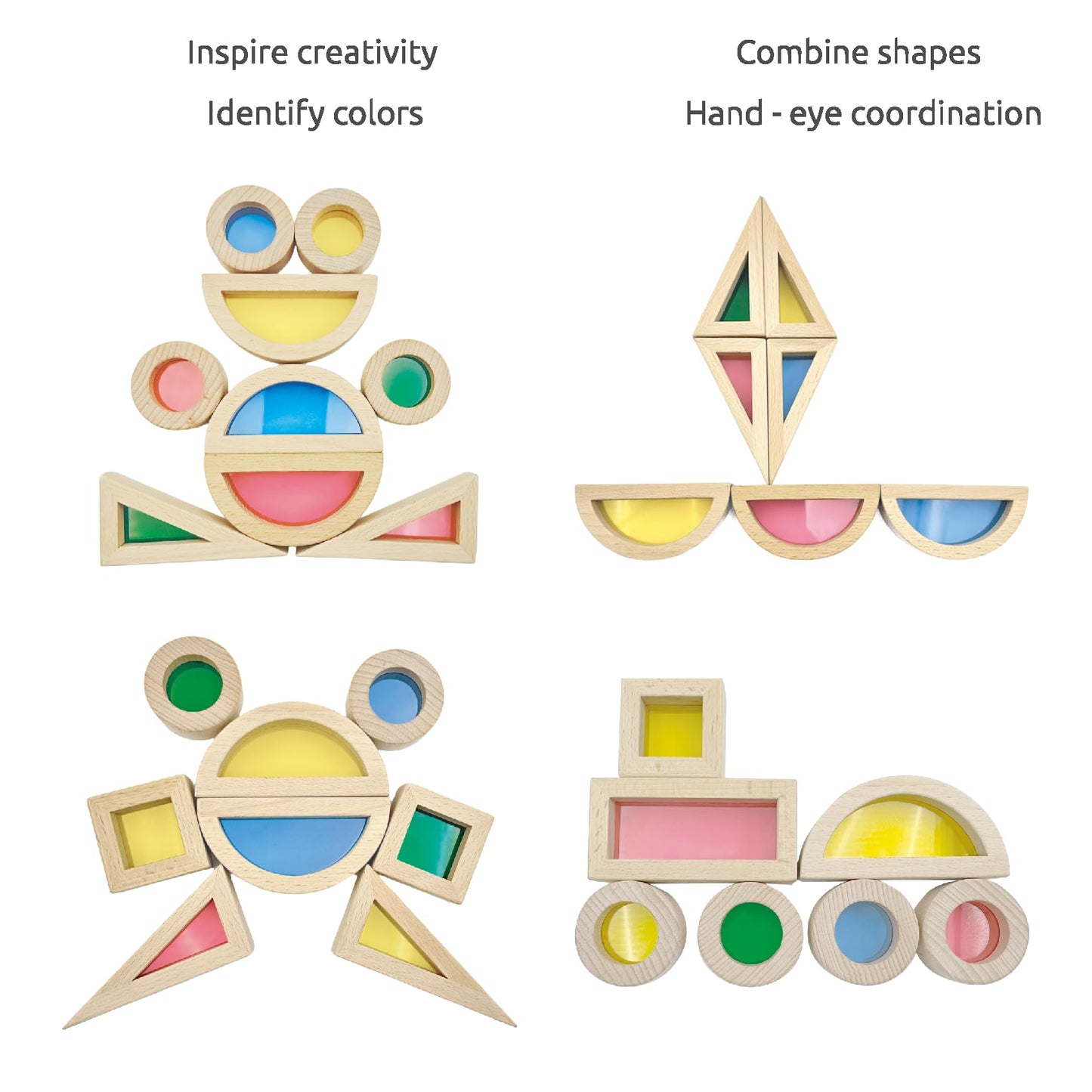 WOWME Rainbow Acrylic Stacking Blocks - 24PCS Montessori Toy and Construction Toy, Preschool Learning, Educational Toy, Geometry Wooden Toy