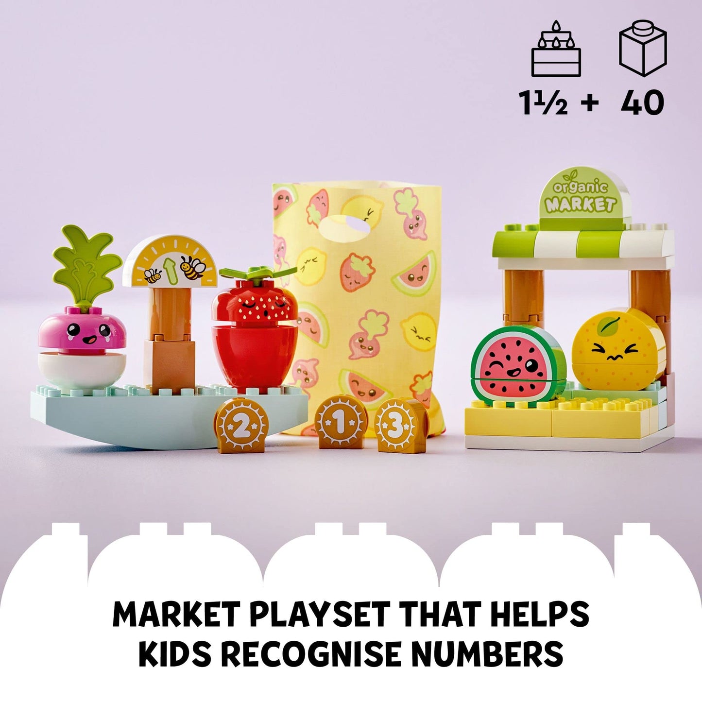 LEGO DUPLO My First Organic Market 10983, Fruit and Vegetables Toy Food Set, Learn Numbers, Stacking Educational Toys for Toddlers 18 Months - 3 Years
