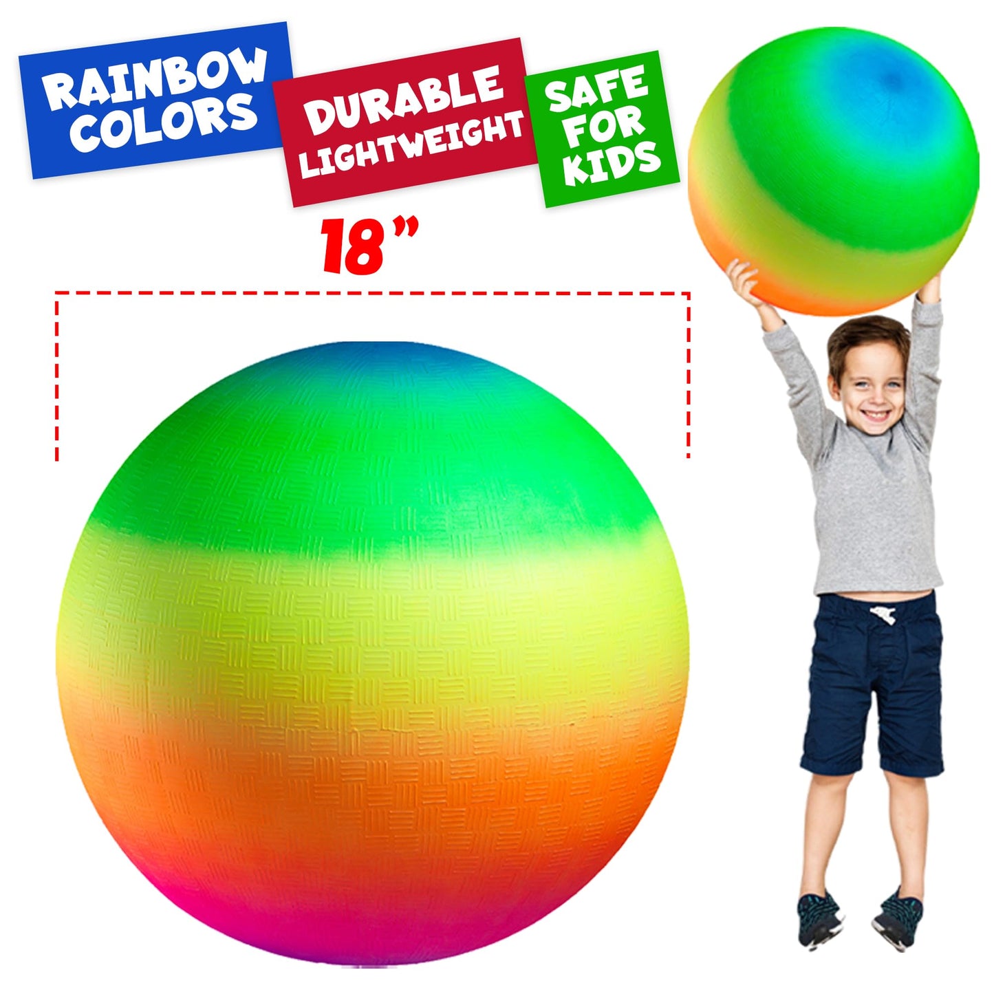 18-Inch Rainbow Playground Ball with Hand Pump, Jumbo Kickball for Kids