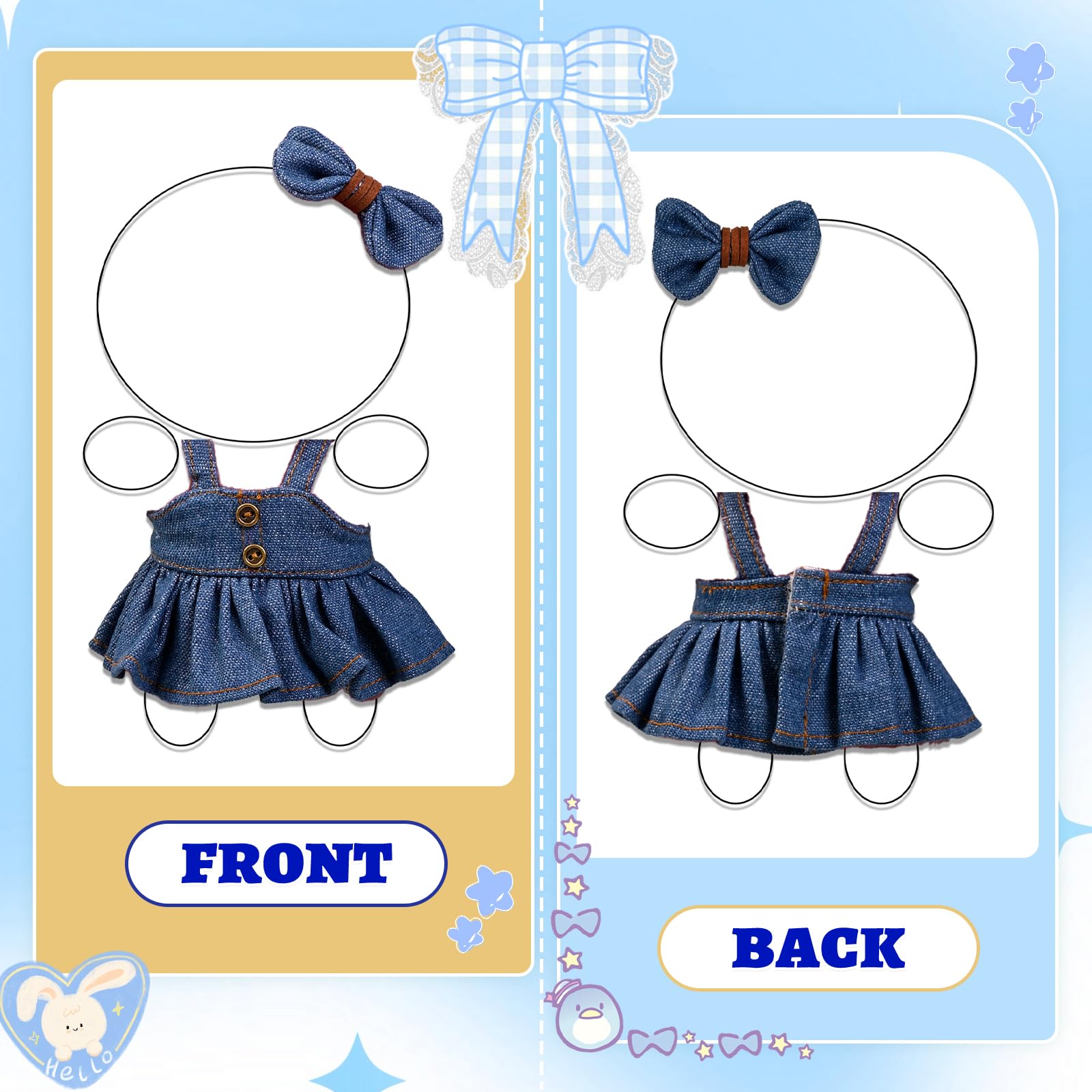 2PCS Doll Clothes Set Denim Overalls Skirt and Striped Shirt Outfit for 15 16 17cm 4 Inch Blind Box Dolls