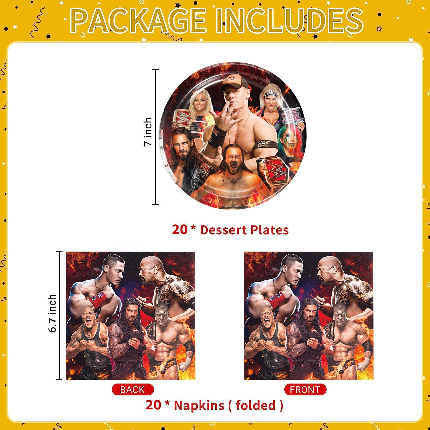 TENFEI 40Pcs Wrestling Party Supplies include 20 plates, 20 napkins for Wrestling birthday party decoration