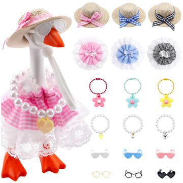 Estedro 6 Set Desk Goose Outfits 7 Inches 18 PCS Mini Porch Goose Clothes with Cute Hat Necklace Dresses and Sunglasses Funny Desk Goose Accessories