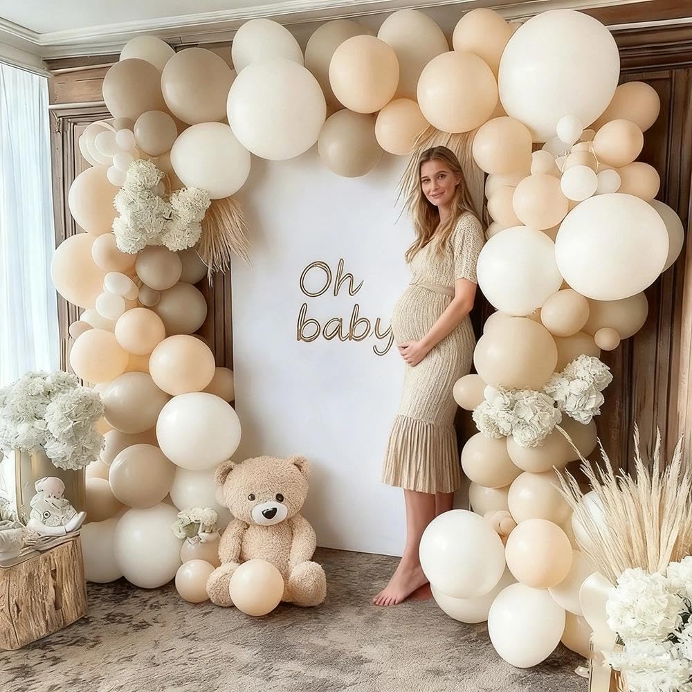 White Balloon Arch Double Stuffed White Sand Cream Beige Balloon Garland Kit Blush Nude Balloons for Neutral Baby Shower Gender Reveal Bridal Birthday