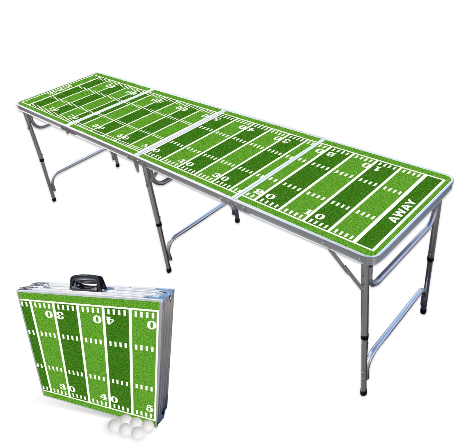 PARTYPONG 8-Foot Folding Beer Pong Table - Football Field Edition (Base Model)