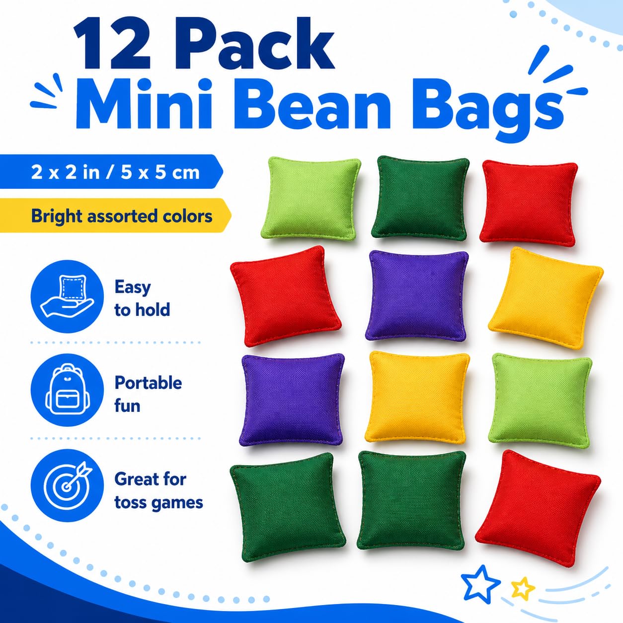 Halloluck 12 Pack 2inch/5cm Nylon Bean Bags Children Family Adults Outdoor Yard Games Bean Bag Toss Carnival Toy Bean Bag Toss Game