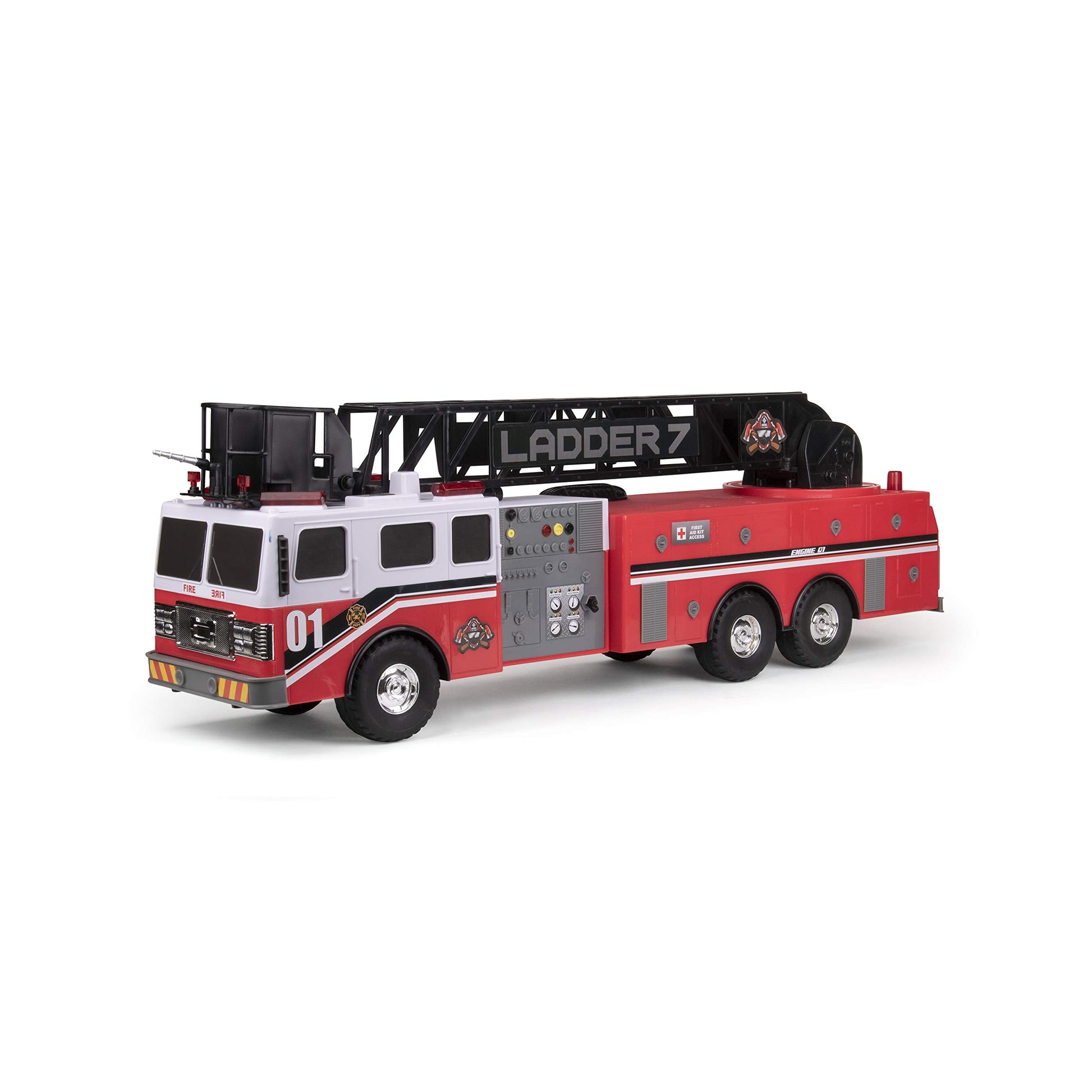 Mighty Fleet Titans 29" Jumbo Toy Fire Truck - Realistic Flashing Lights, Siren Sounds & Extendable Rotating Ladder - Durable, Interactive Vehicle Toy