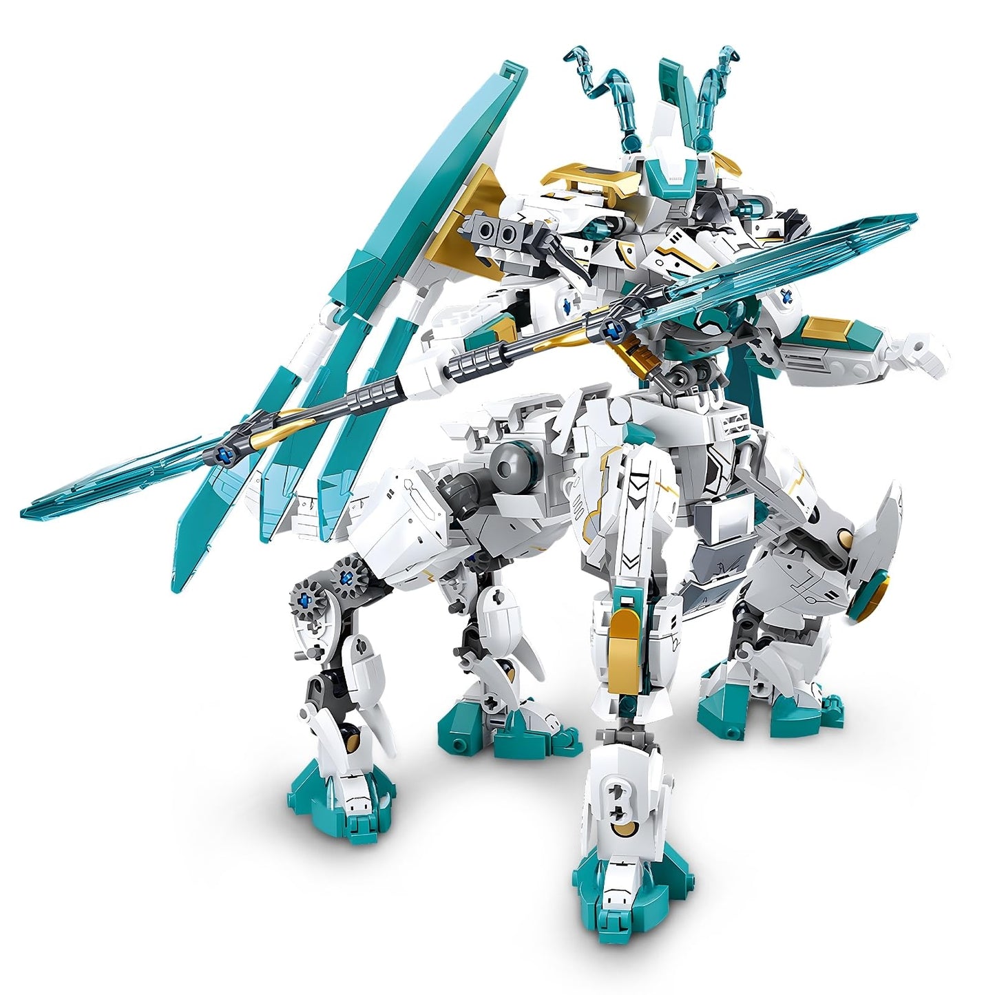 HIGH GODO Dragon Transforming Mech Building Blocks Set, 2 in 1 Warrior City Action Robot Model Building Kit, 731 Pieces Cool Rider Mech Toys Gift