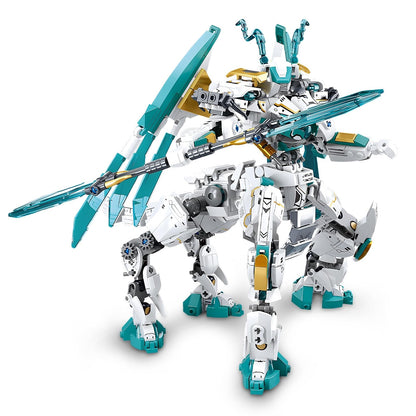 HIGH GODO Dragon Transforming Mech Building Blocks Set, 2 in 1 Warrior City Action Robot Model Building Kit, 731 Pieces Cool Rider Mech Toys Gift