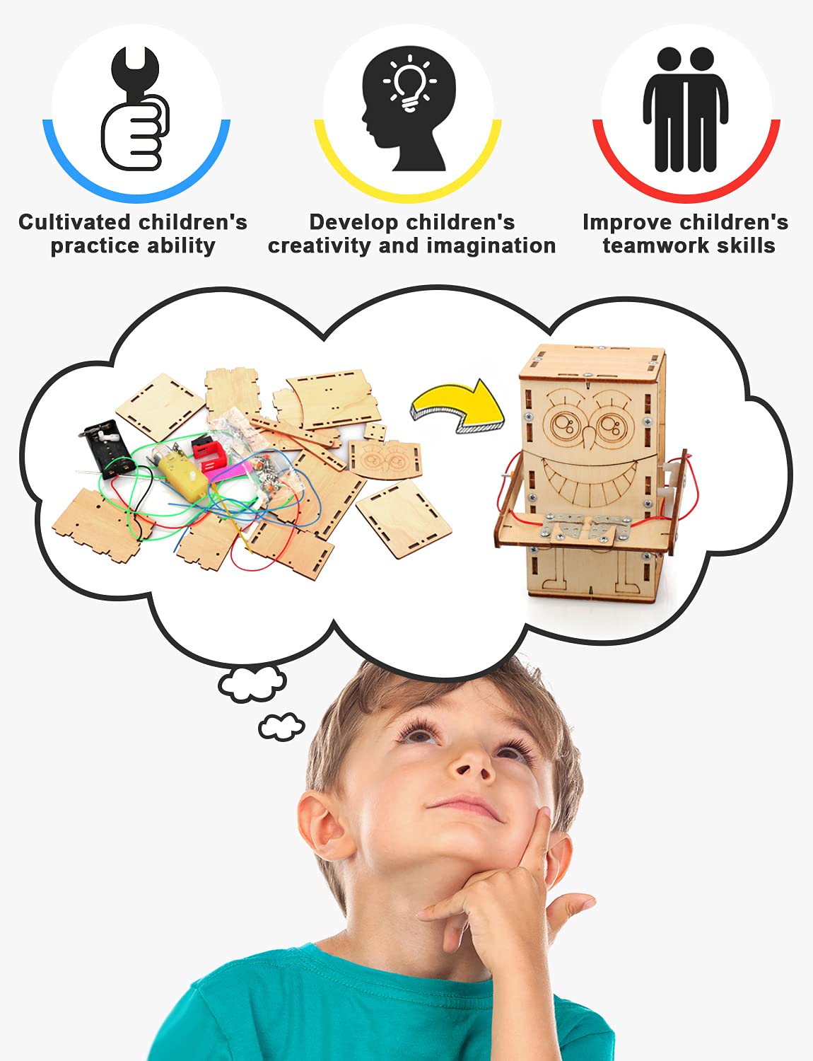 Poraxy 4 Set STEM Kits for Kids Ages 8-10 10-12, Toys for Ages 8-13, Music Box, Robot 3D Puzzle Educational Science Building Projects Crafts, Birthday