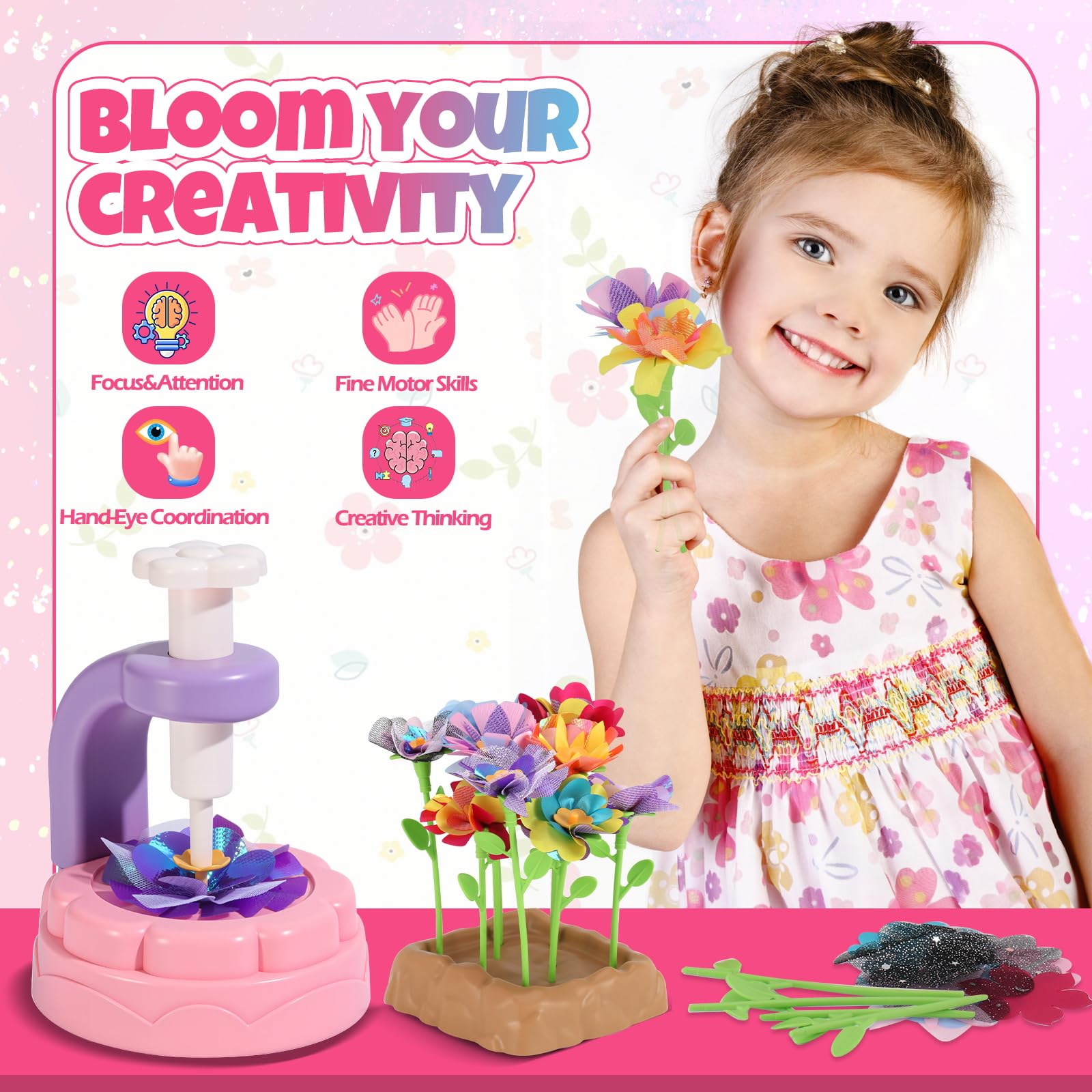 R RUCKERCO Flower Bouquet Craft Kits, DIY Arts and Crafts for Kids 4-6-8,Kids Crafts and Toys for Girls Toddler Activities Girl Art, 4 5 6 7 8+Year