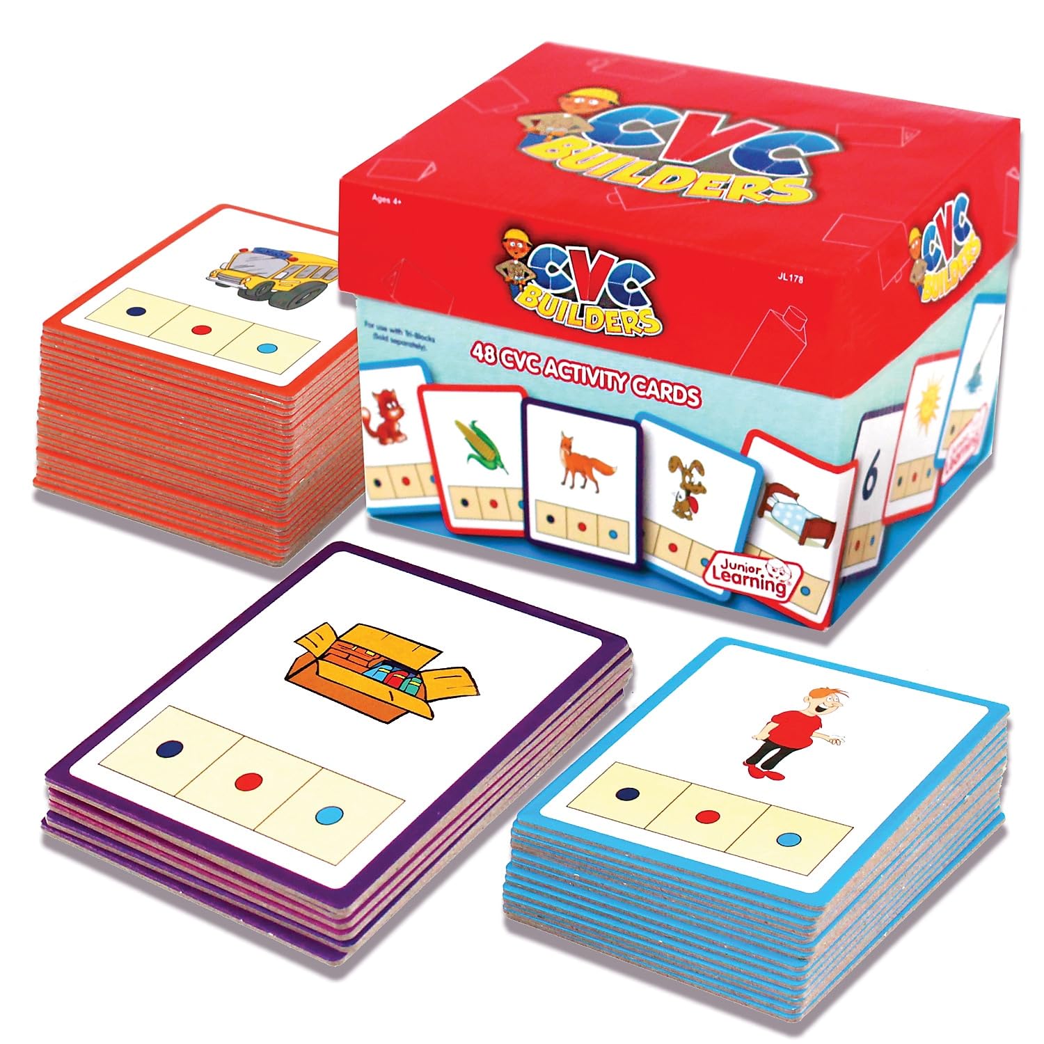 Junior Learning: CVC Word Builders, 48 CVC Activity Cards, Phonemic Awareness, Helps Children to Recognize and Understand Basic Sounds in Words, Self