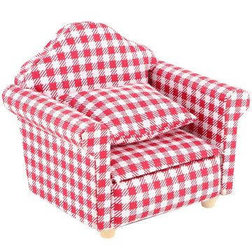 SXFSE Dollhouse Sofa Arm Chair, 1:12 Scale Wooden Dollhouse Miniature Funiture Decor Couch with Pillow