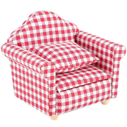 SXFSE Dollhouse Sofa Arm Chair, 1:12 Scale Wooden Dollhouse Miniature Funiture Decor Couch with Pillow