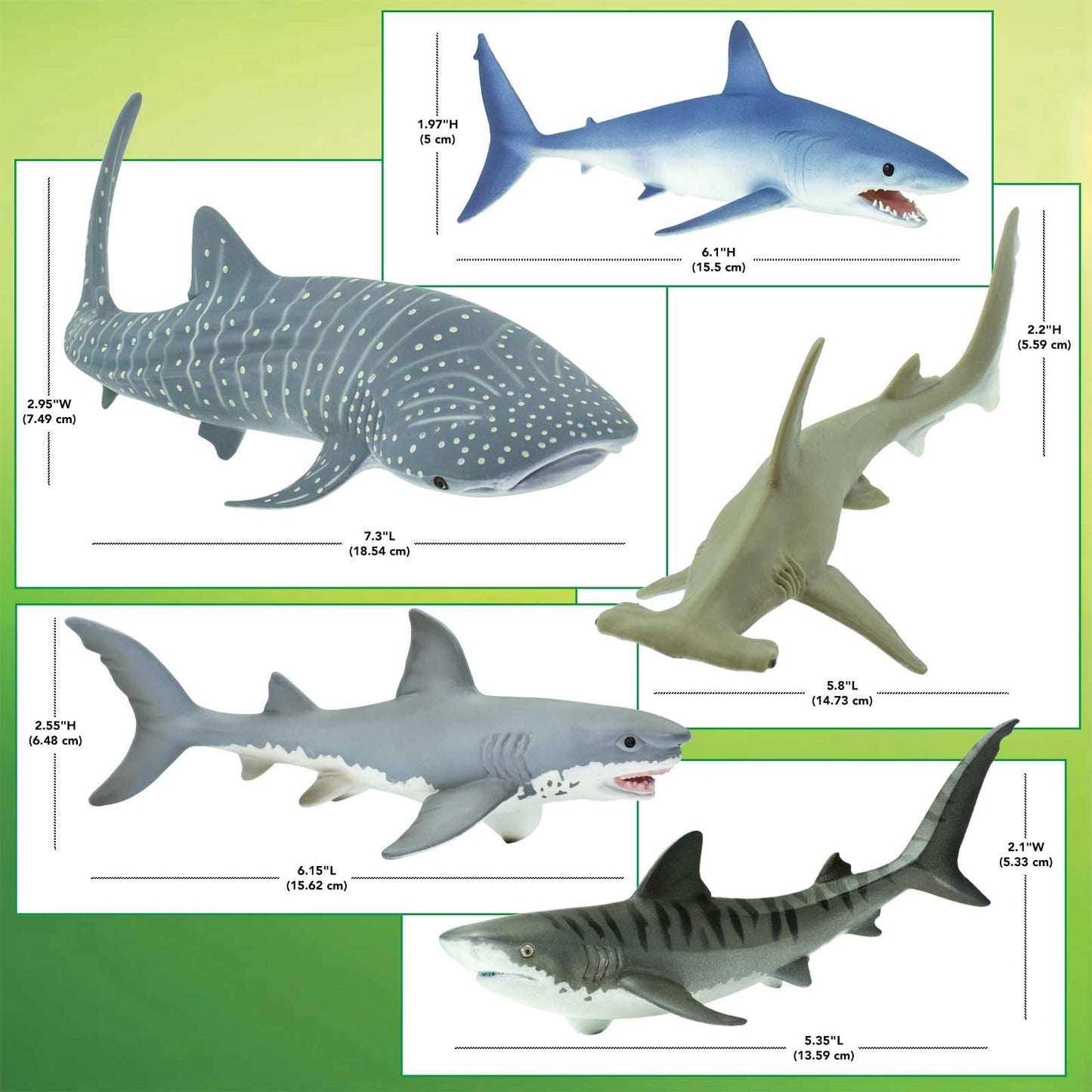 Safari Ltd. Shark Toy Set - Figurines of Great White, Tiger, Whale Shark, Hammerhead, and Mako - Play Set for Boys, Girls & Kids 3+