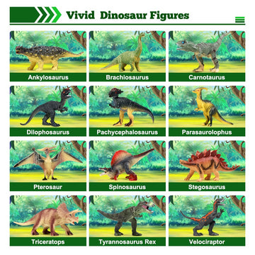 FRUSE Jurassic Dinosaur Toys,12 PCS Realistic Dino Figurines,Educational Dino Figure Playset with Information Dino Book,Dinosaur Toys for Kids 3-5