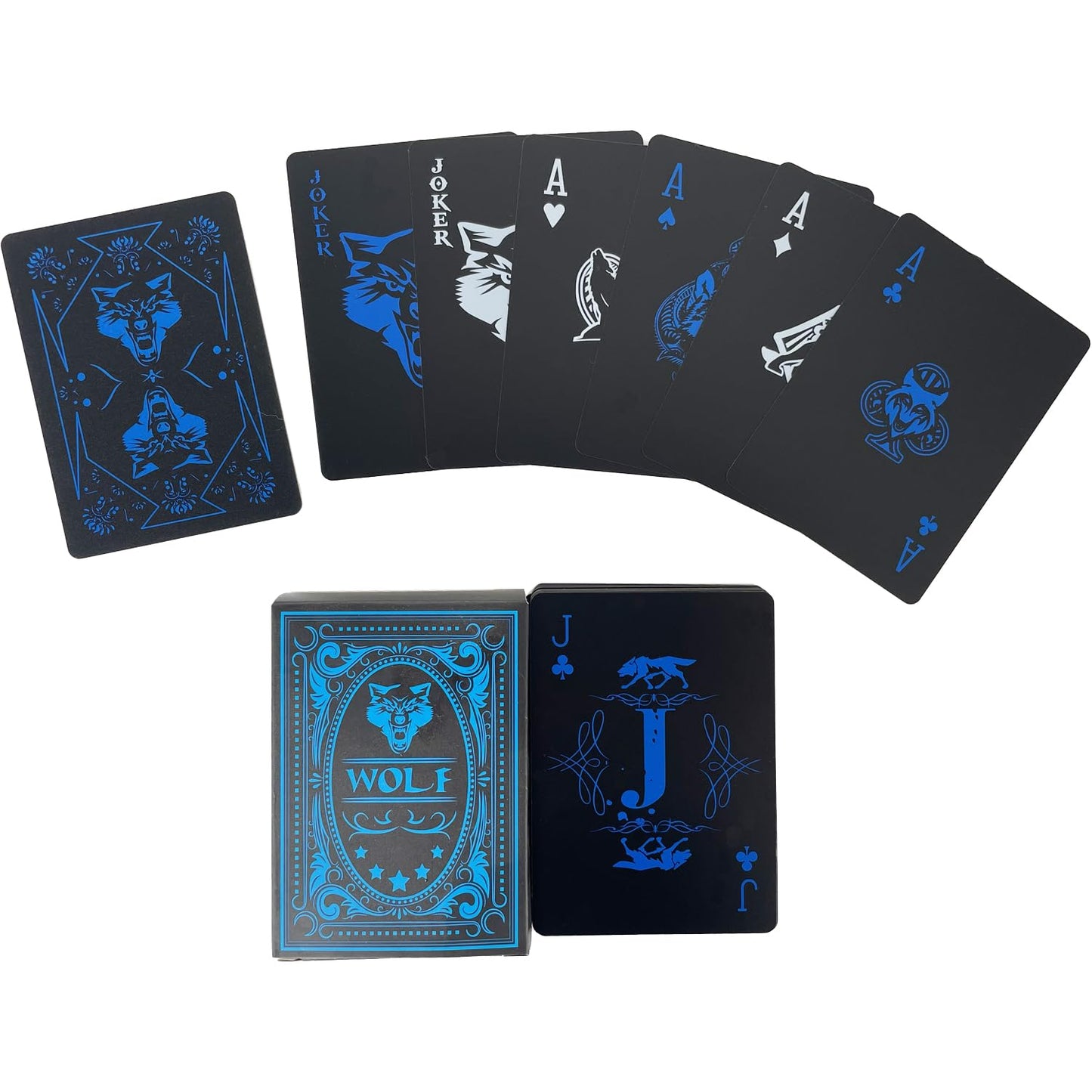 KEAIDUO Plastic Playing Cards, Waterproof & Washable Poker Deck, 54 Cards Set with Wolf Design for Family Game Night, Party, Magic Tricks