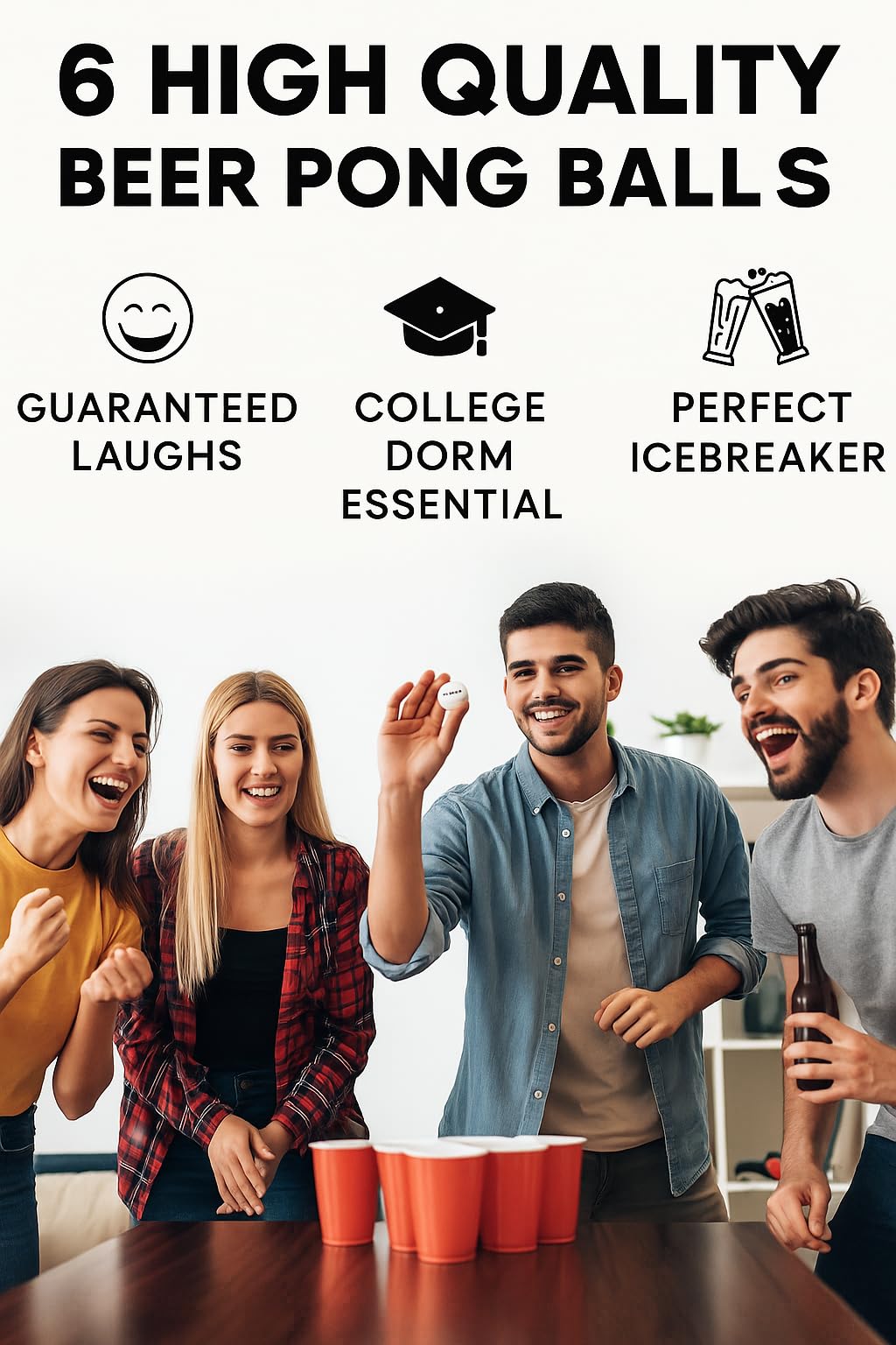 Funny Beer Pong Balls - 6-Pack of Humorous Phrases for Epic Party Games, Hilarious Drinking Fun | College Gifts Supplies Dorm Room Accessories Gag
