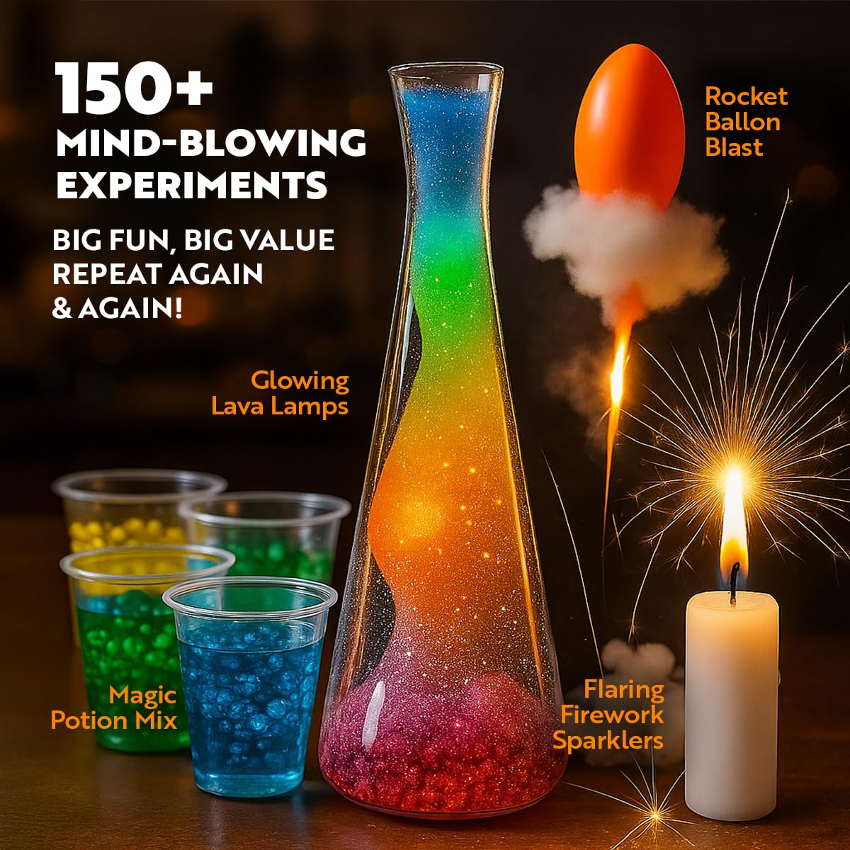 Playz Mega Kaboom! 150+ Explosive Science Experiments Kit for Kids Age 8-12 with 75 App & Video Guided Experiments - Chemistry Set STEM & Educational