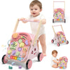 CHIAKBDK 2 in 1 Wooden Baby Walker and Activity Center for Girls Boys Sit-to-Stand Learning Toy Kids Montessori Educational Push Toys with Music