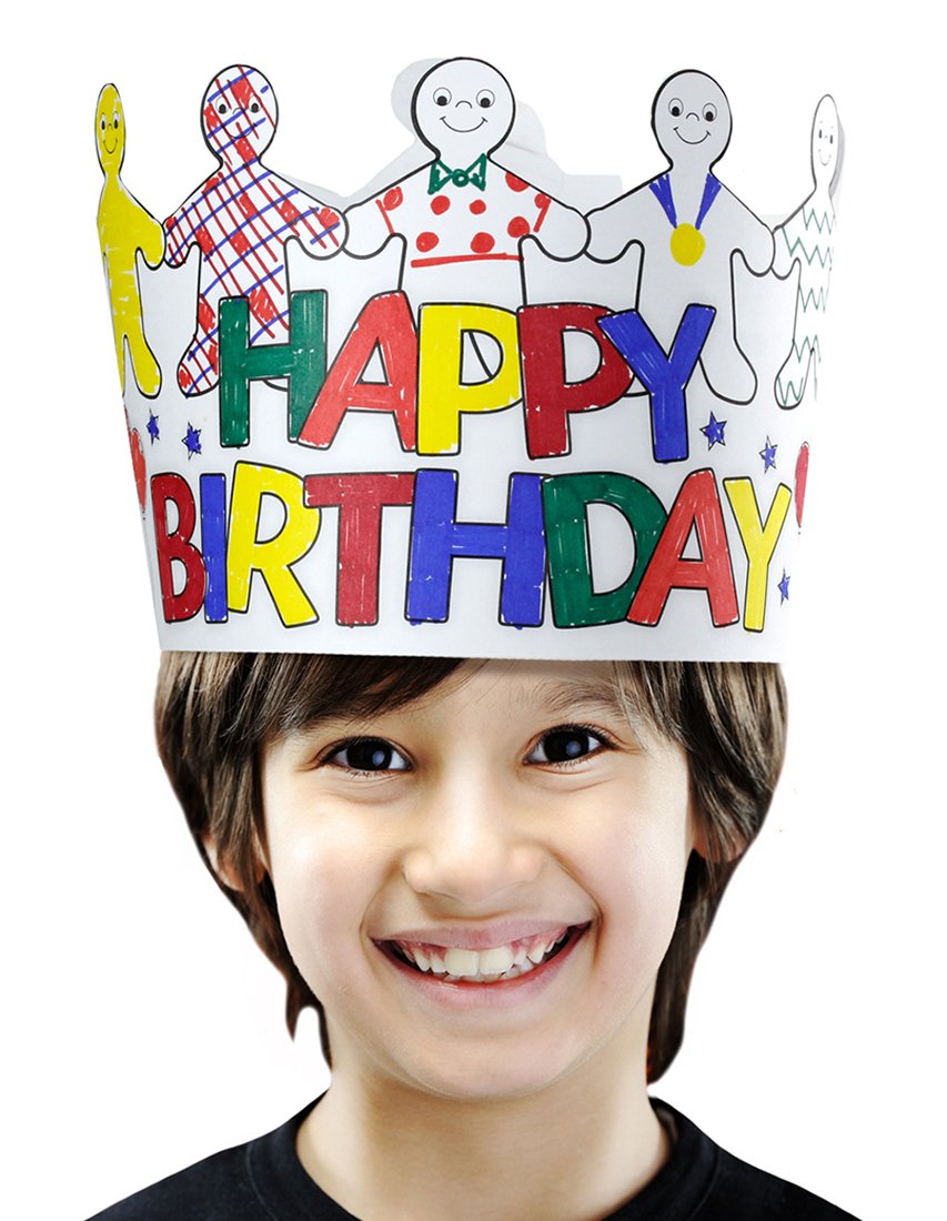 Hygloss Birthday Crowns for Kids Classroom - 12 Color Your Own Adjustable Crown - Quality Cardstock Black on White Design - 5 in Tall, 24 in Long