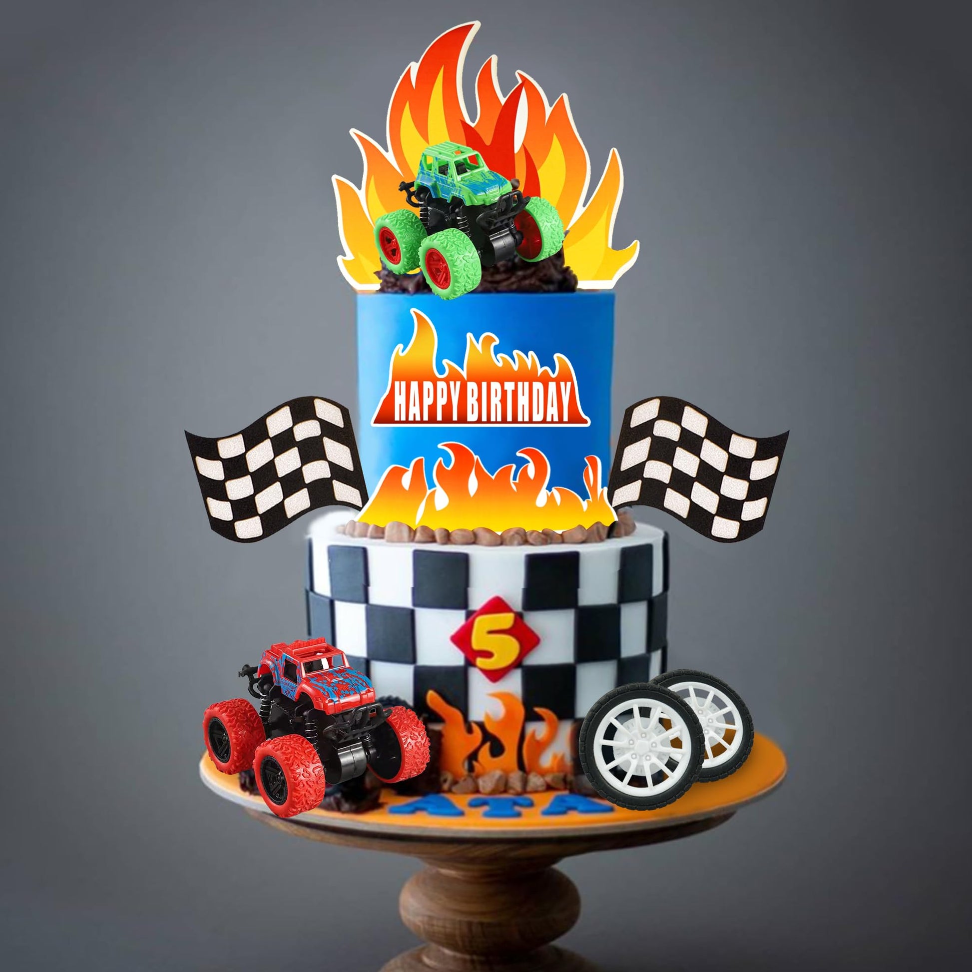 Truck Cake Toppers Truck Cake Decorations Flame Blaze Wheel Race Car Cake Toppers for Truck Themed Racing Car Decorations Supplies (Truck)