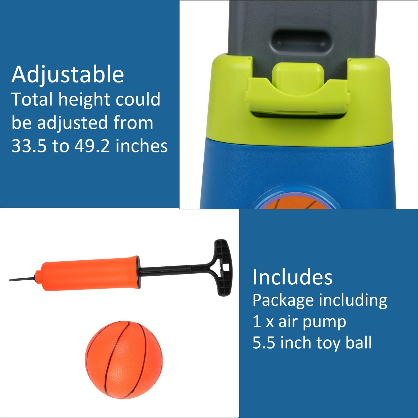 Vilobos Basketball Hoop for Kids 2 in 1 Toddler Small Soccer/Football Goal and Basketball Stand Toy, Adjustable Height, Air Pump Toy Ball